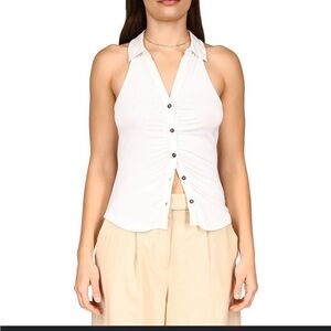 Sanctuary Ivory Halter Button-Front Top